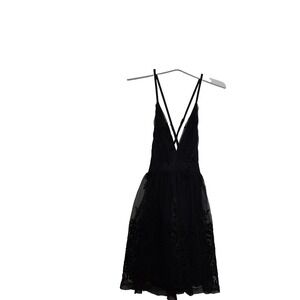Blashe Dress Womens Medium Black Mesh Velvet Burnout Flower Over Lay Fit & Flare